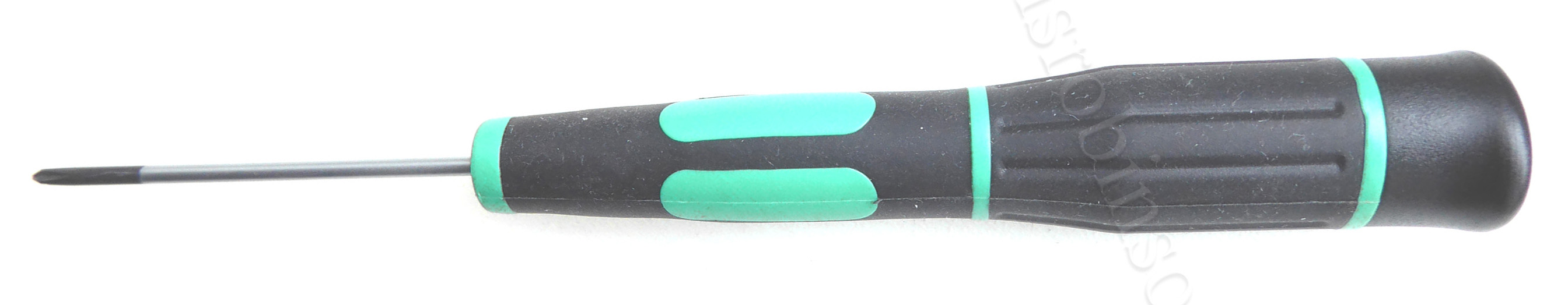 ergonomic screwdriver for model railway track screws shown besides a metal rule